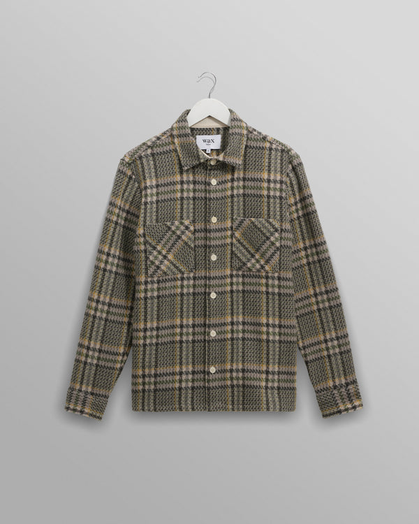 wax london men's Whiting - Green Wool Blend Check Overshirt