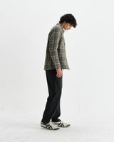 wax london men's Whiting - Green Wool Check Overshirt