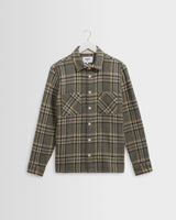 wax london men's Whiting - Green Wool Check Overshirt