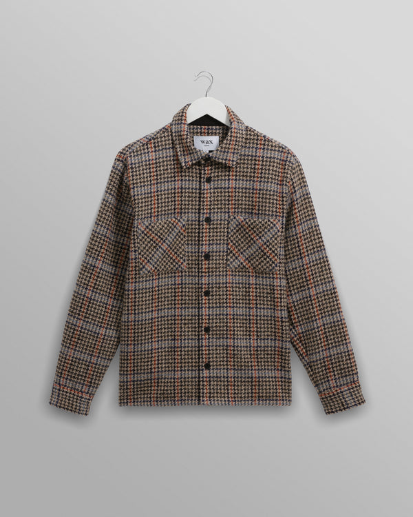 wax london men's Whiting - Grey Houndstooth Wool Mix Overshirt