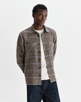 wax london men's Whiting - Grey Houndstooth Wool Overshirt