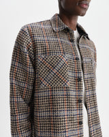 wax london men's Whiting - Grey Houndstooth Wool Overshirt