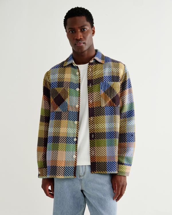 wax london men's Whiting - Khaki And Multicolour Pike Check Overshirt