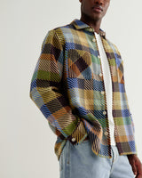 wax london men's Whiting - Khaki And Multicolour Pike Check Overshirt