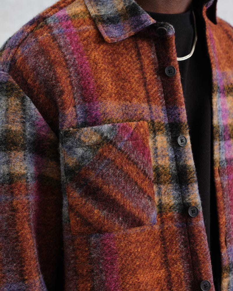 wax london Whiting - Multicolour Wool Check Overshirt