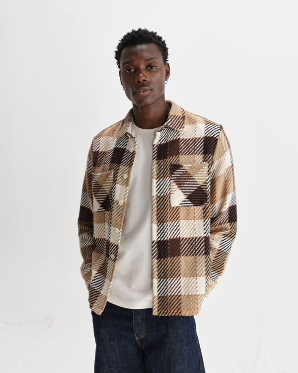 wax london men's Whiting - Natural And Brown Pike Check Overshirt