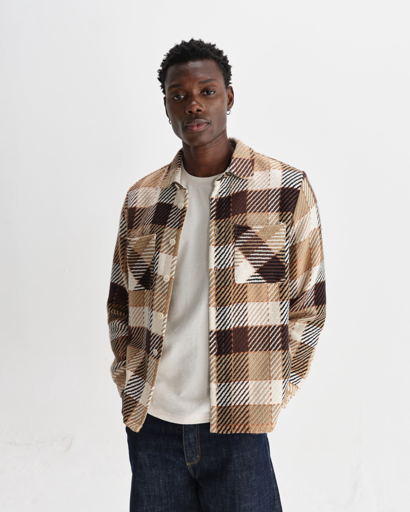 Men's Natural And Brown Pike Check Overshirt | Wax London