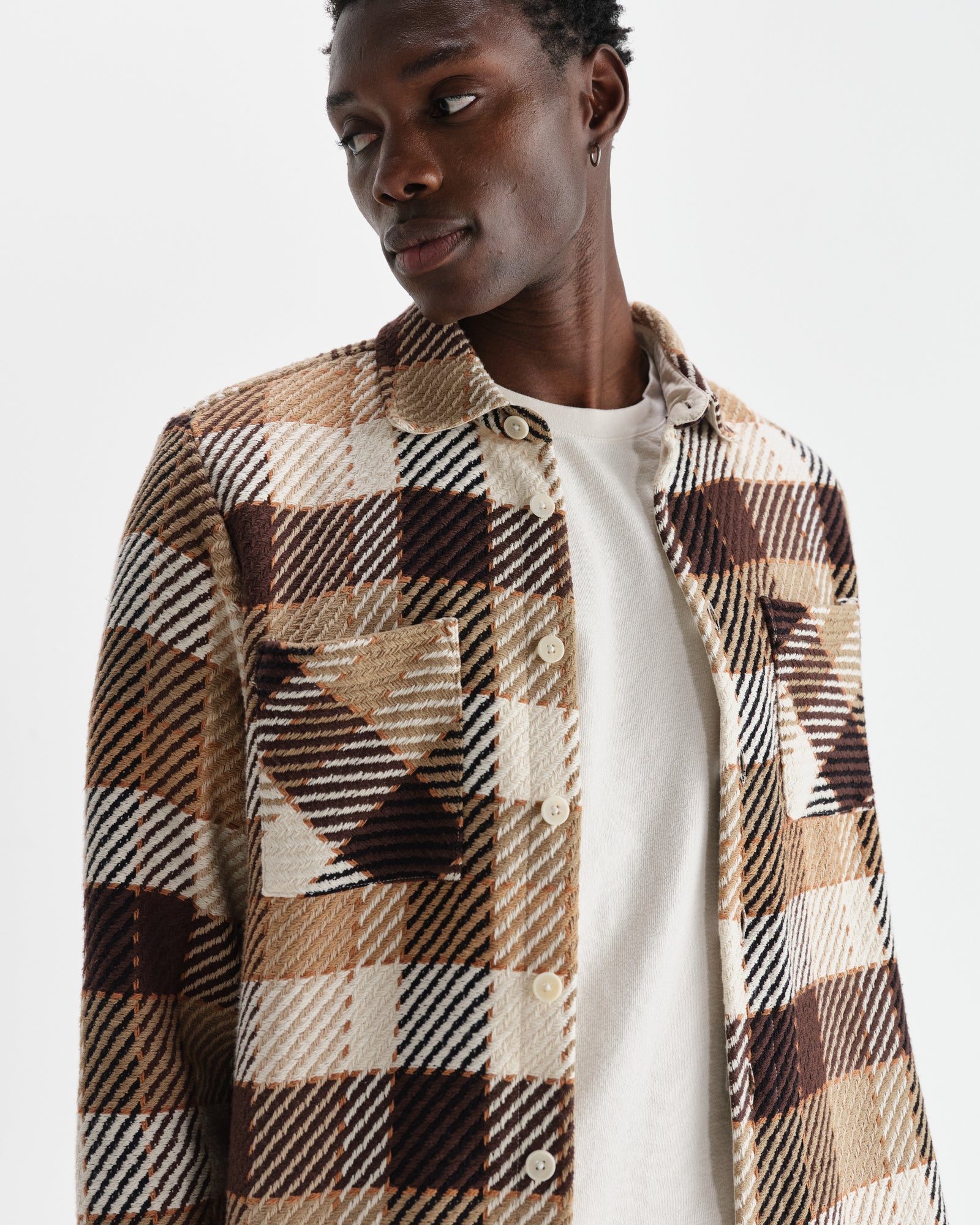 Men's Natural And Brown Pike Check Overshirt | Wax London