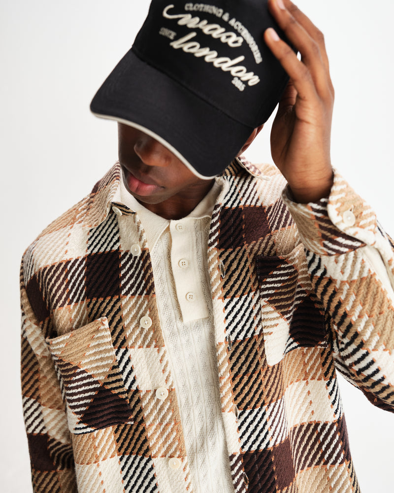 wax london men's Whiting - Natural And Brown Pike Check Overshirt