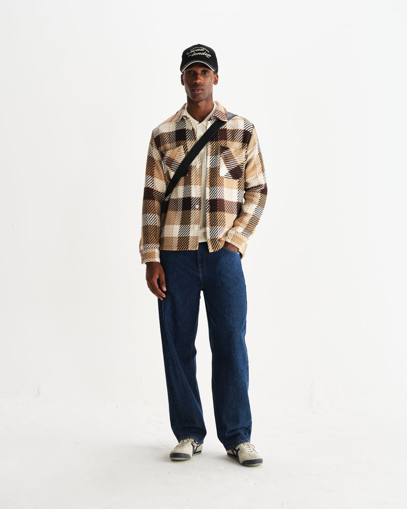 wax london men's Whiting - Natural And Brown Pike Check Overshirt