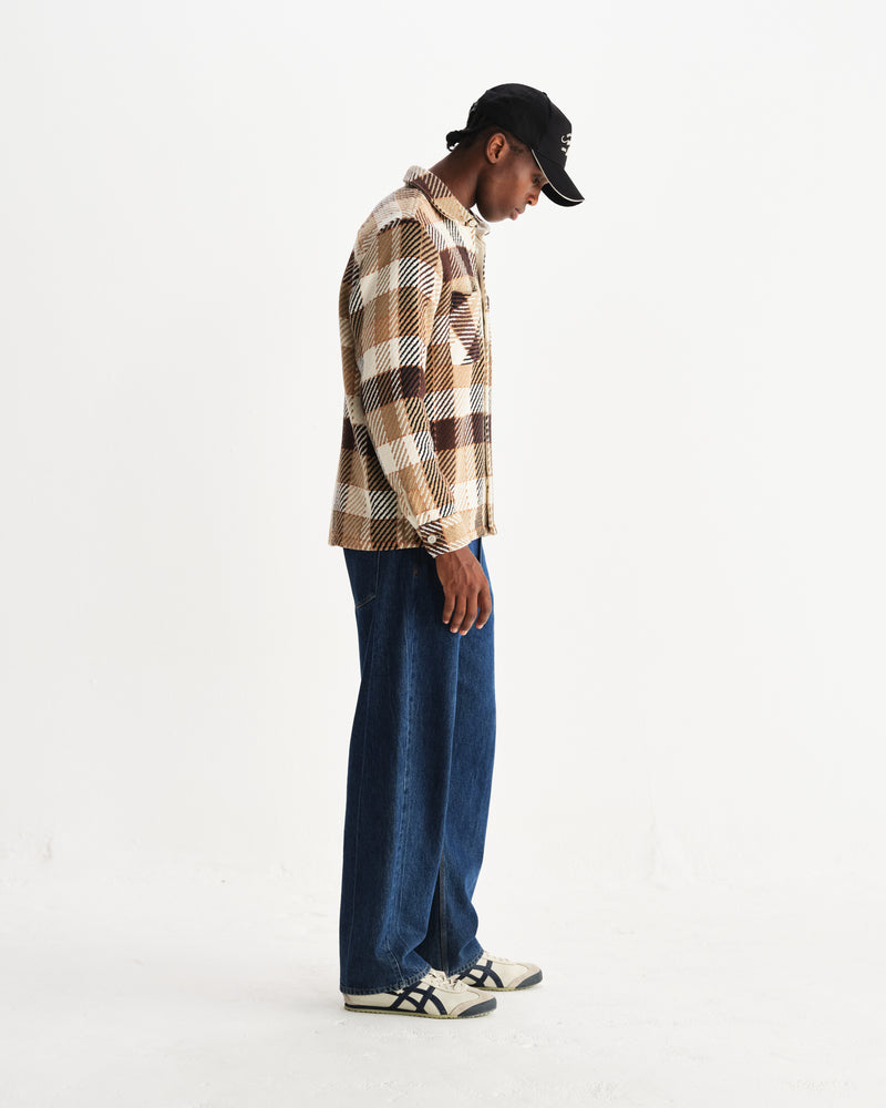 wax london men's Whiting - Natural And Brown Pike Check Overshirt
