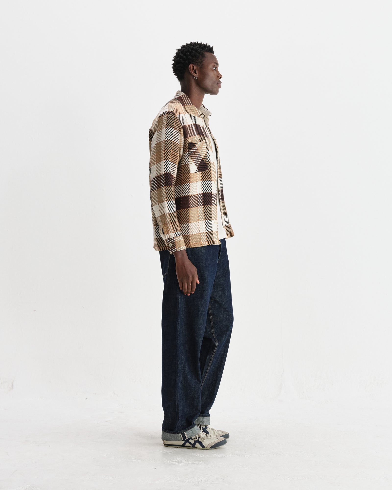 Men's Natural And Brown Pike Check Overshirt | Wax London