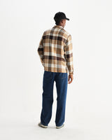 wax london men's Whiting - Natural And Brown Pike Check Overshirt