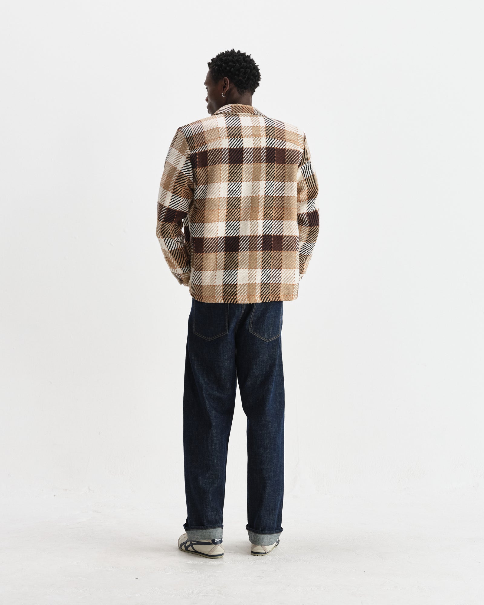 Men's Natural And Brown Pike Check Overshirt | Wax London