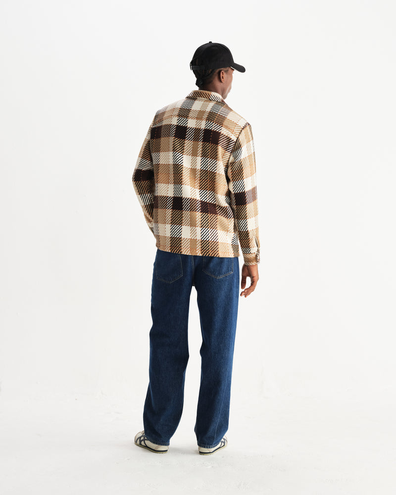 wax london men's Whiting - Natural And Brown Pike Check Overshirt