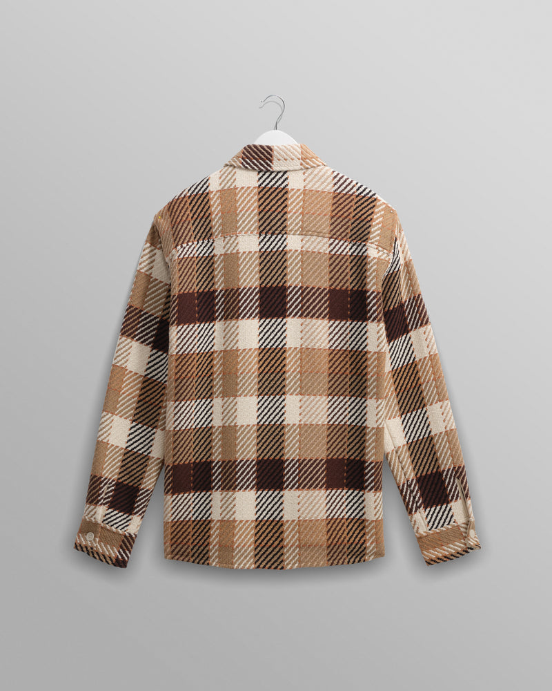 wax london men's Whiting - Natural And Brown Pike Check Overshirt