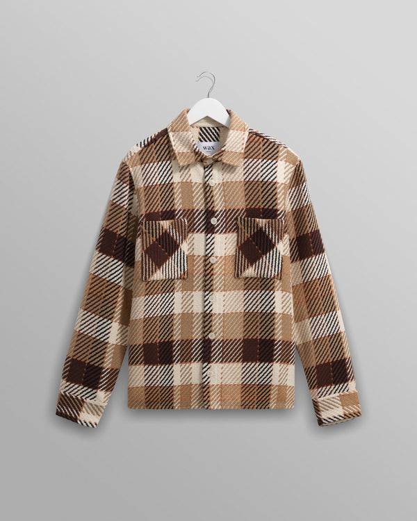 wax london men's Whiting - Natural And Brown Pike Check Overshirt