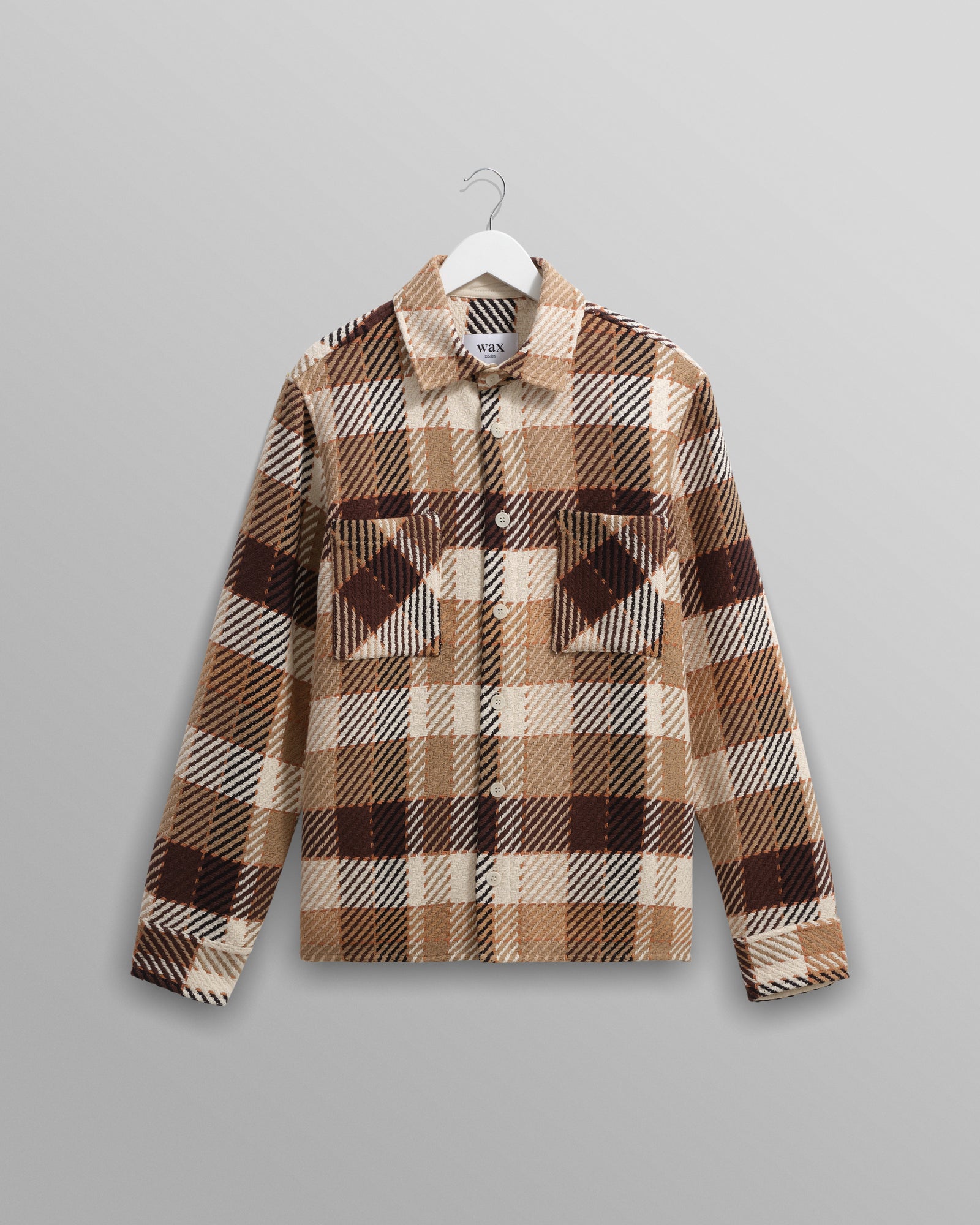 Men's Natural And Brown Pike Check Overshirt | Wax London