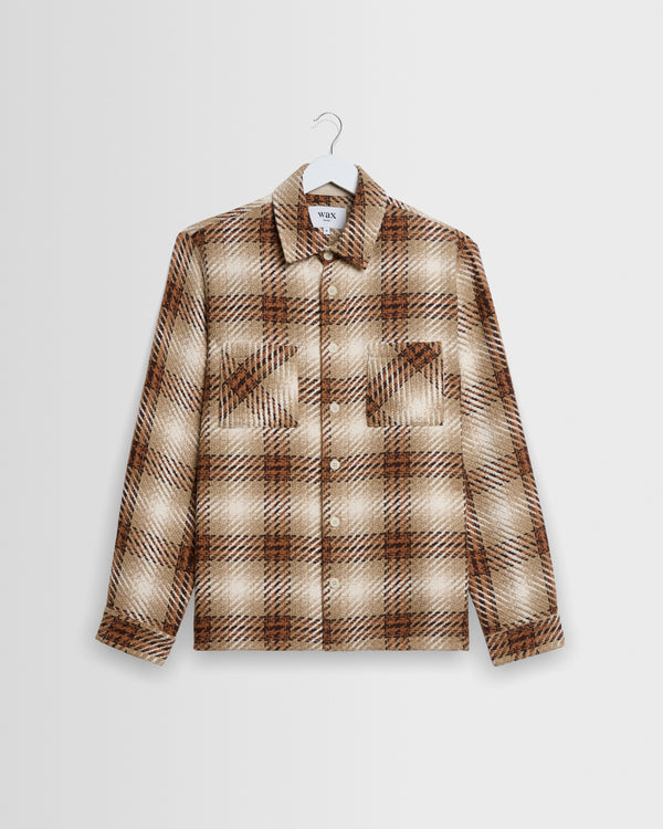 wax london men's Whiting - Natural And Ecru Overlap Check Overshirt