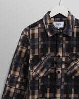 wax london men's Whiting - Natural And Navy Glitch Check Overshirt