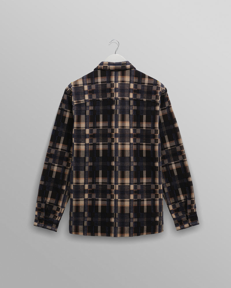 wax london men's Whiting - Natural And Navy Glitch Check Overshirt