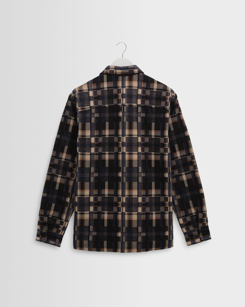 Men's Natural And Navy Glitch Check Overshirt | Wax London
