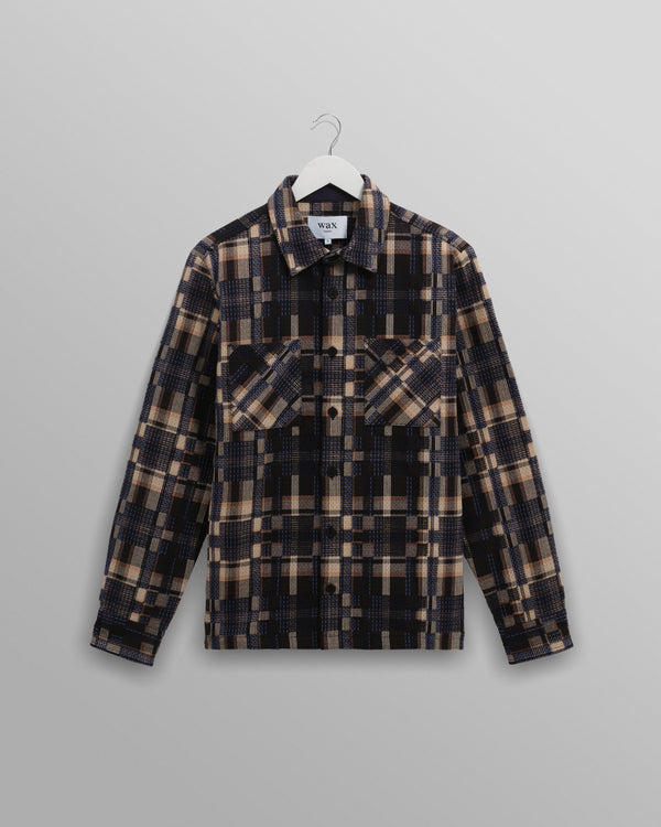 wax london men's Whiting - Natural And Navy Glitch Check Overshirt