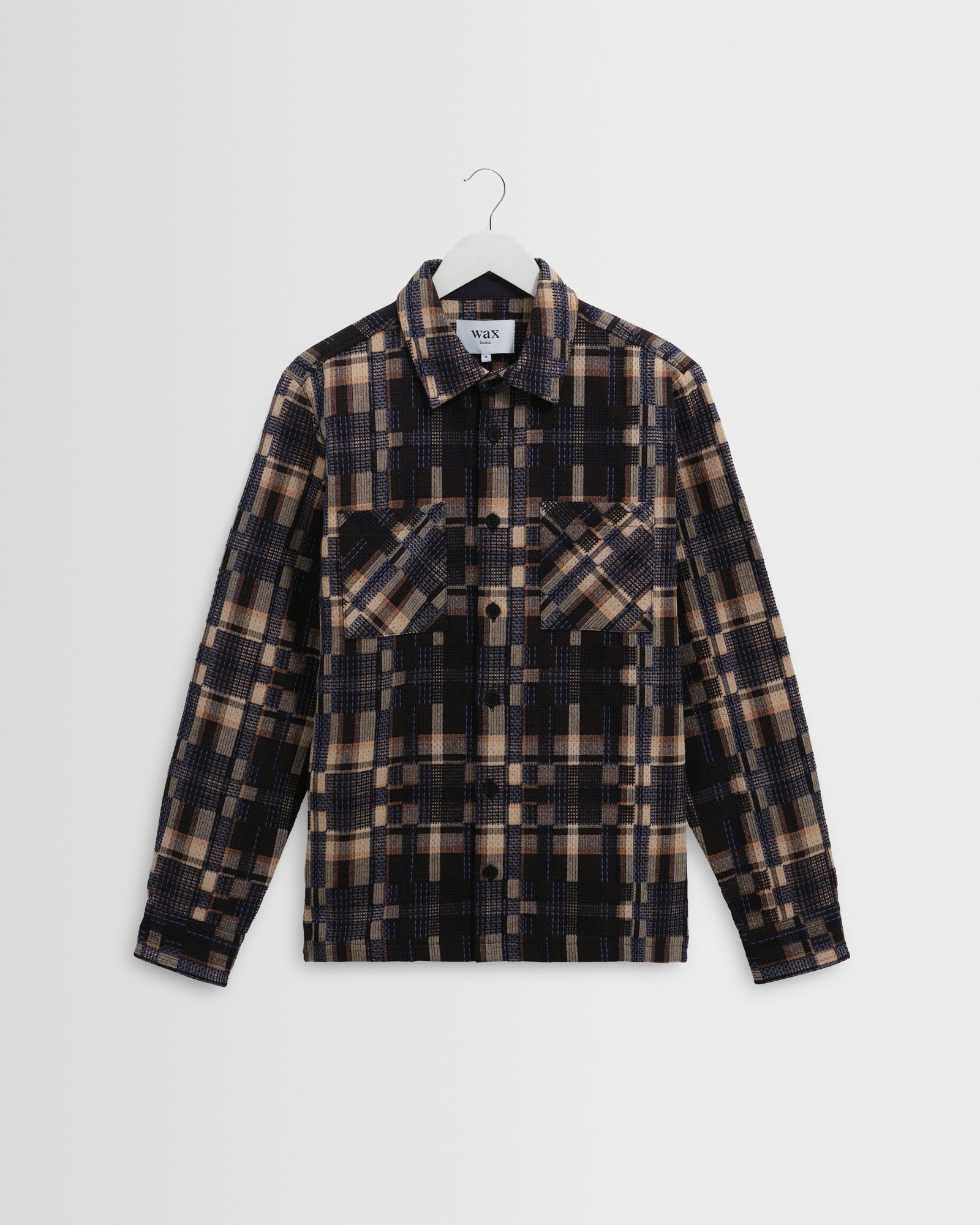 Men's Natural And Navy Glitch Check Overshirt | Wax London