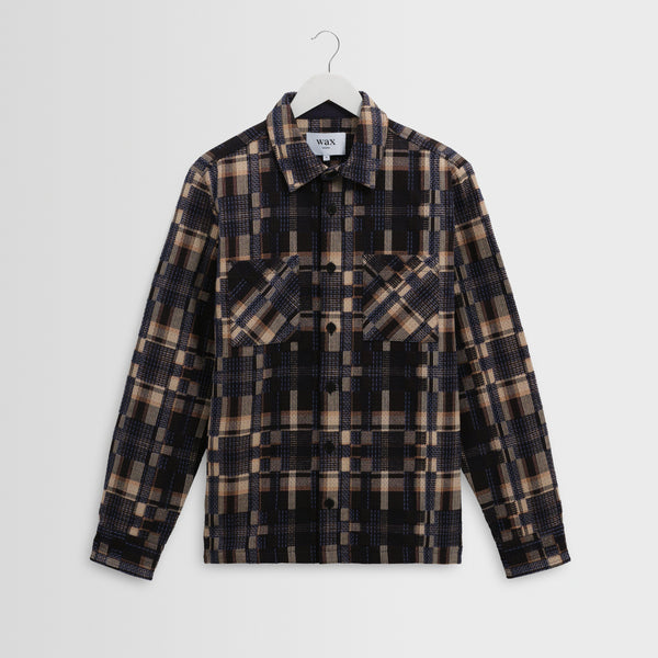 Men's Natural And Navy Glitch Check Overshirt | Wax London