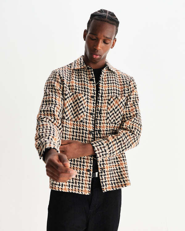 wax london men's Whiting - Natural Houndstooth-Weave Overshirt