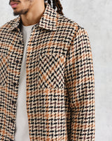 wax london Whiting - Natural Houndstooth-Weave Overshirt