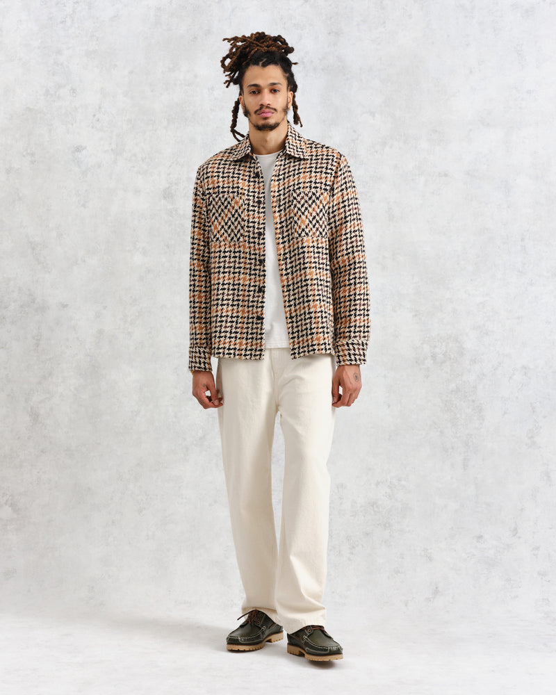 wax london Whiting - Natural Houndstooth-Weave Overshirt