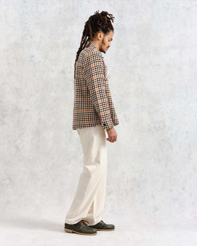 wax london Whiting - Natural Houndstooth-Weave Overshirt