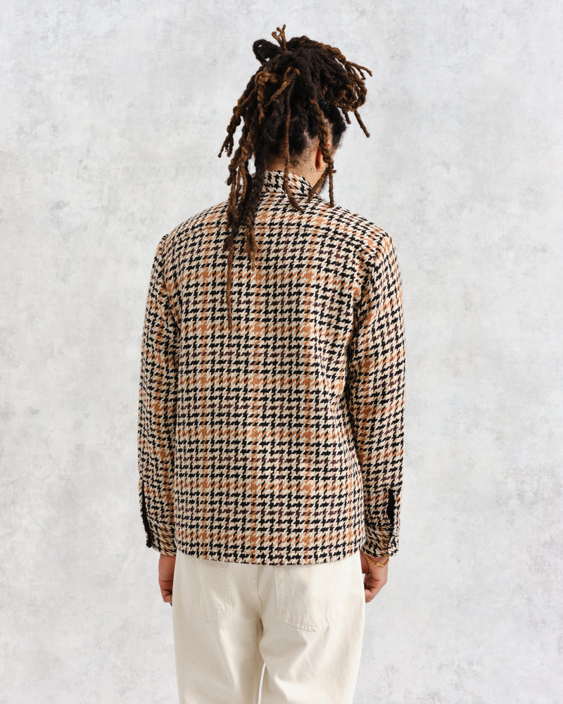 wax london Whiting - Natural Houndstooth-Weave Overshirt