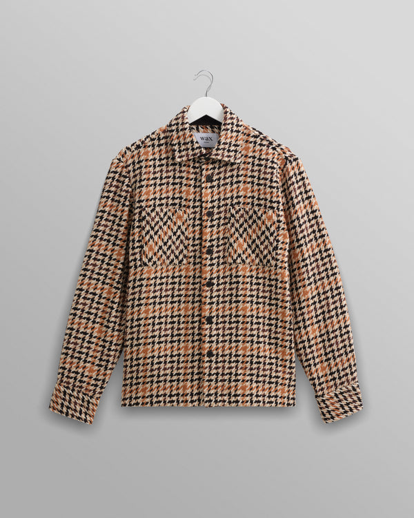 wax london natural houndstooth weave overshirt front