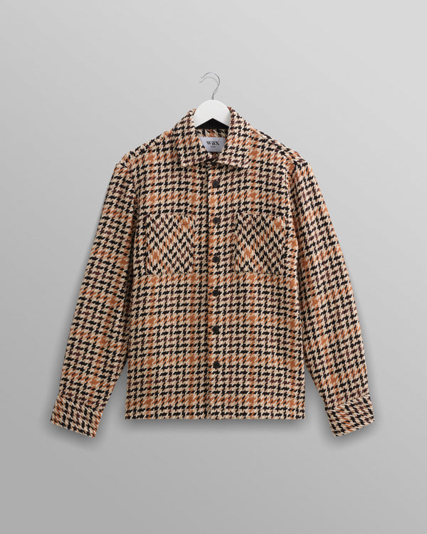 wax london men's Whiting - Natural Houndstooth-Weave Overshirt