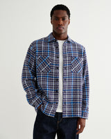 wax london men's Whiting - Navy And Blue Houndstooth Weave Overshirt