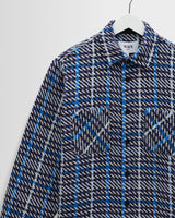 wax london men's Whiting - Navy And Blue Houndstooth Weave Overshirt