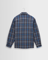 wax london men's Whiting - Navy And Blue Houndstooth Weave Overshirt