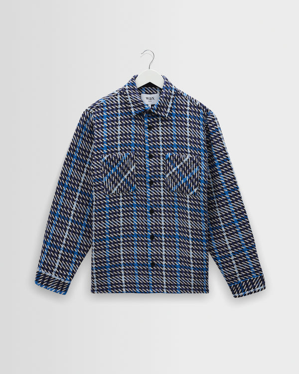 wax london men's Whiting - Navy And Blue Houndstooth Weave Overshirt