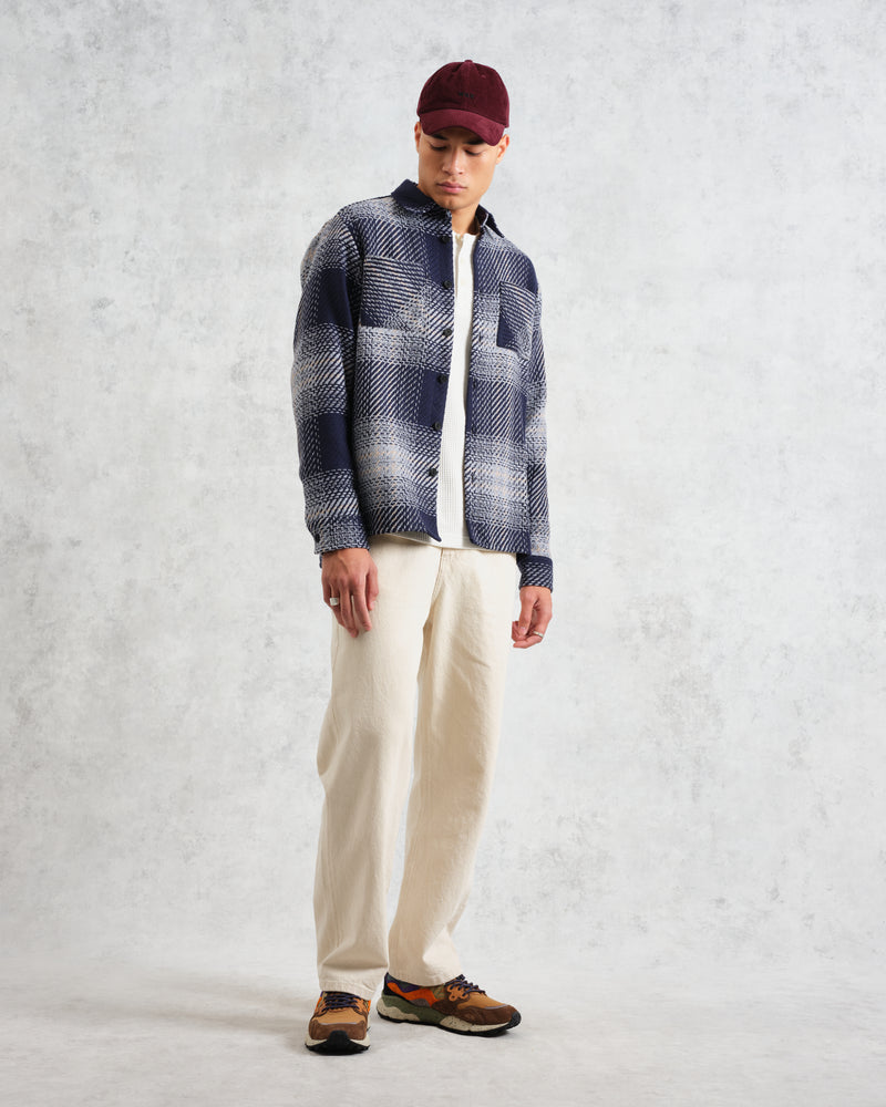 wax london men's Whiting - Navy And Blue Ombre Check Overshirt
