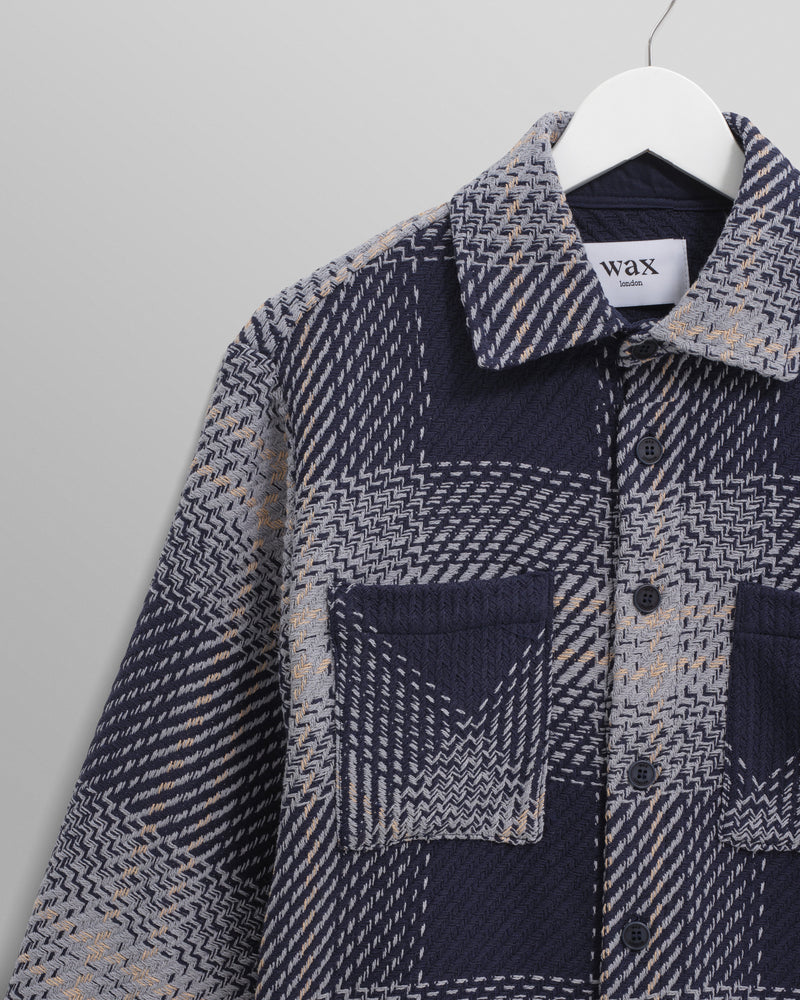 wax london Whiting - Navy And Blue Ombre Check Overshirt