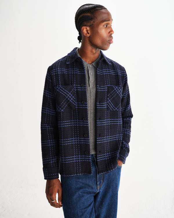 wax london men's Whiting - Navy And Blue Skate Check Overshirt
