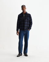 wax london men's Whiting - Navy And Blue Skate Check Overshirt