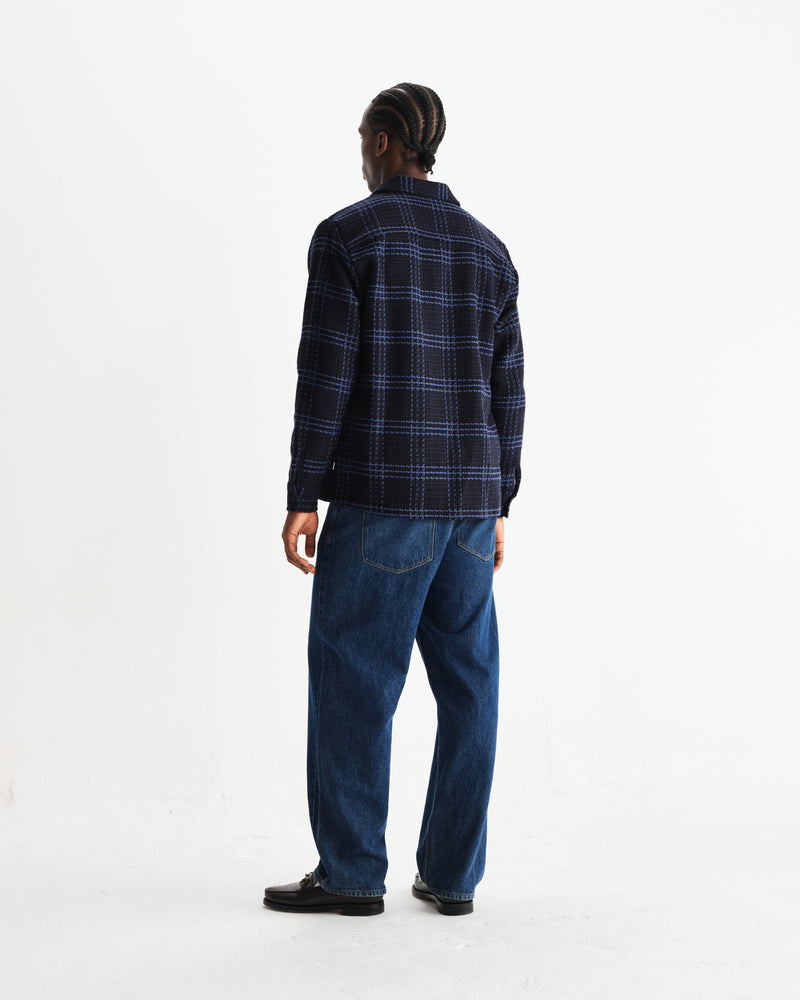 wax london men's Whiting - Navy And Blue Skate Check Overshirt