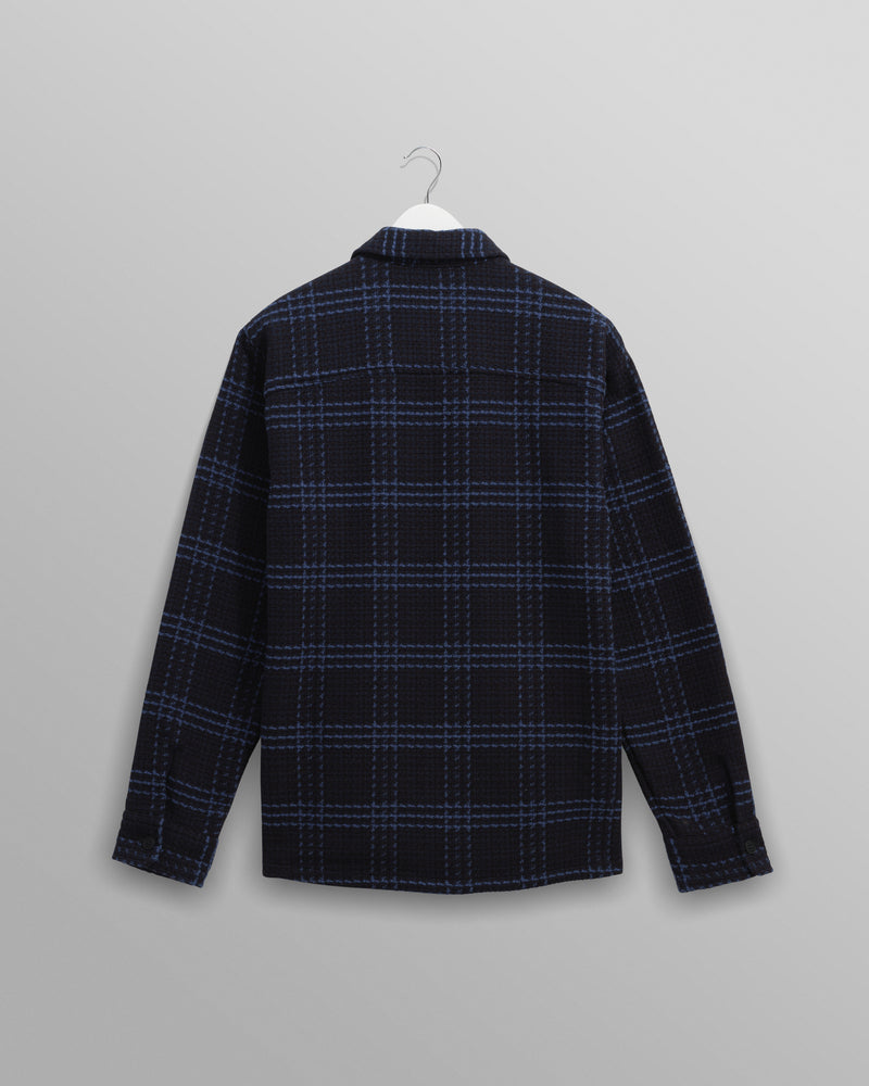 wax london men's Whiting - Navy And Blue Skate Check Overshirt