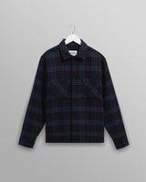 wax london men's Whiting - Navy And Blue Skate Check Overshirt