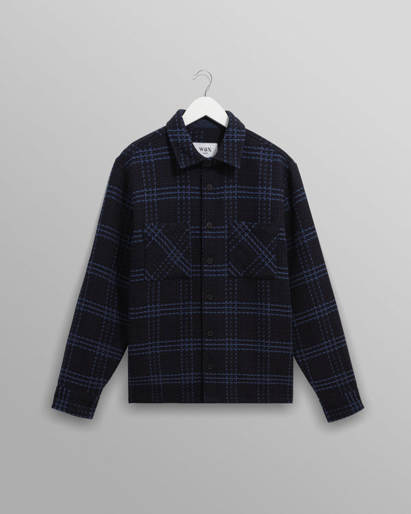 wax london men's Whiting - Navy And Blue Skate Check Overshirt