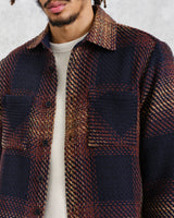 wax london Whiting - Navy And Brown Windowpane Check Overshirt