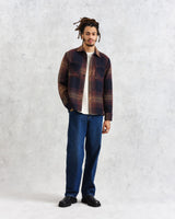 wax london Whiting - Navy And Brown Windowpane Check Overshirt